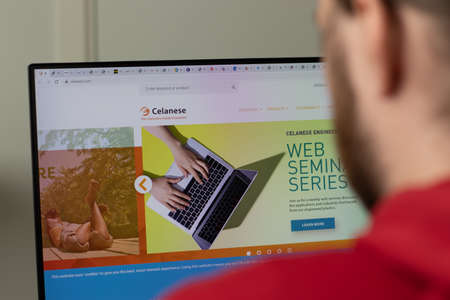 New York, USA - 1 May 2021: Celanese company website with logo on screen, Illustrative Editorialのeditorial素材