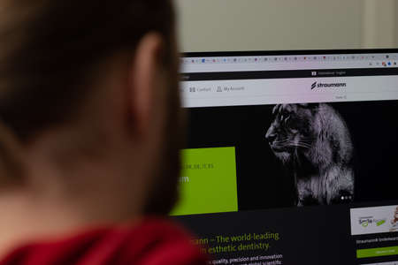 New York, USA - 1 May 2021: Straumann company website with logo on screen, Illustrative Editorialのeditorial素材