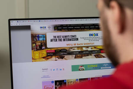 New York, USA - 1 May 2021: INOX Leisure company website with logo on screen, Illustrative Editorial