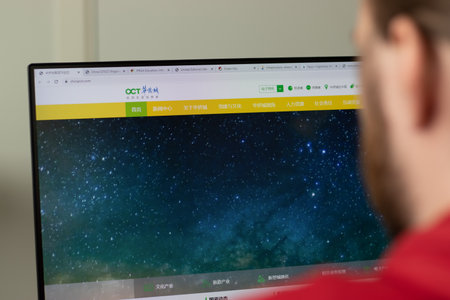 New York, USA - 1 May 2021: Overseas Chinese Town Enterprises OCT company website with logo on screen, Illustrative Editorialのeditorial素材