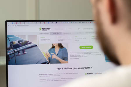 New York, USA - 1 May 2021: Fortuneo company website on screen, Illustrative Editorial