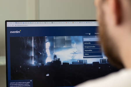 New York, USA - 1 May 2021: Cts Eventim company website on screen, Illustrative Editorialのeditorial素材