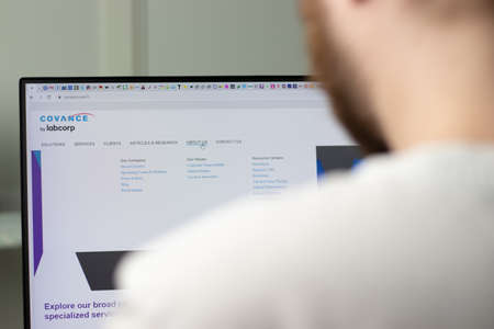New York, USA - 1 May 2021: Covance company website on screen, Illustrative Editorial