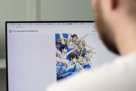 New York, USA - 1 May 2021: Fuji TV company website on screen, Illustrative Editorialのeditorial素材