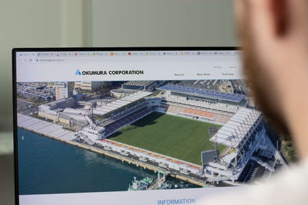 New York, USA - 1 May 2021: OKUMURA CORPORATION company website on screen, Illustrative Editorial