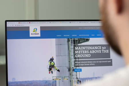 New York, USA - 1 May 2021: Bilfinger company website on screen, Illustrative Editorial