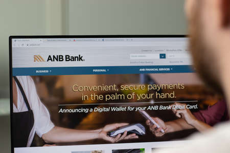 New York, USA - 1 May 2021: ANB Bank company website on screen, Illustrative Editorial