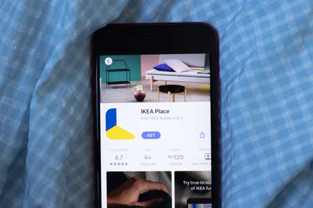 New York, USA - 1 June 2021: IKEA Place mobile app logo on phone screen, close-up icon, Illustrative Editorialのeditorial素材