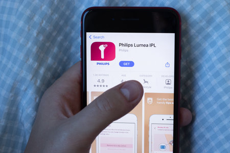 New York, USA - 1 June 2021: Philips Lumea IPL mobile app logo on phone screen, close-up icon,...