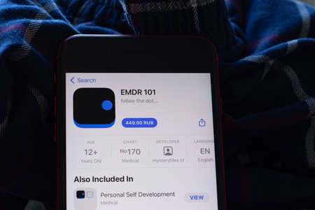 New York, USA - 1 June 2021: EMDR 101 mobile app logo on phone screen, close-up icon, Illustrative Editorialのeditorial素材