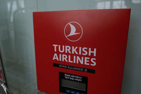 Budapest, Hungary - 1 November 2021: Turkish Airlines company logo close-up, Illustrative Editorial.のeditorial素材