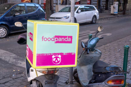 Budapest, Hungary - 1 November 2021: FoodPanda food delivery company service logo, Illustrative Editorial.のeditorial素材