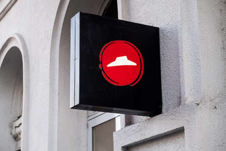 Budapest, Hungary - 1 November 2021: Pizza Hut restaurant signboard brand, Illustrative Editorial.のeditorial素材
