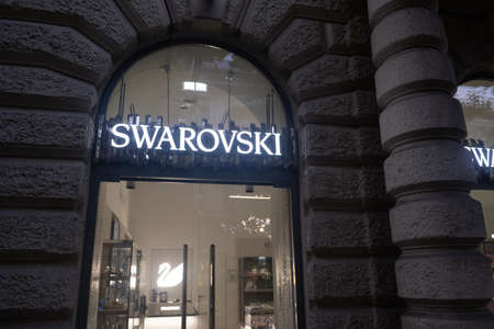 Budapest, Hungary - 1 November 2021: Swarovski store brand sign, Illustrative Editorial.のeditorial素材