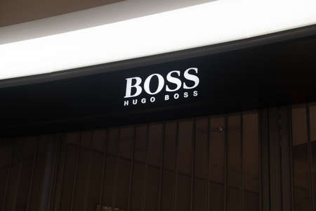 Budapest, Hungary - 1 November 2021: Hugo Boss sign, Illustrative Editorial.のeditorial素材
