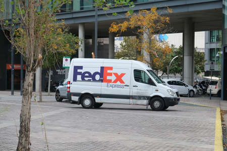 Barcelona, Spain - 5 November 2021: FedEx express truck car, Illustrative Editorial.のeditorial素材