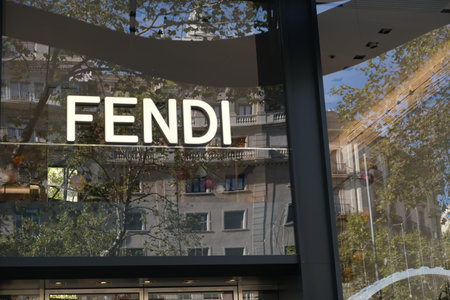 Barcelona, Spain - 5 November 2021: Fendi brand clothes sign store, Illustrative Editorial.のeditorial素材