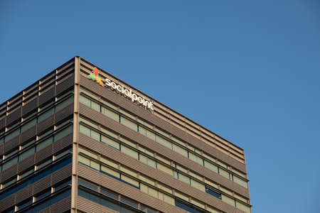 Barcelona, Spain - 5 November 2021: socialpoint sign on building, Illustrative Editorial.のeditorial素材