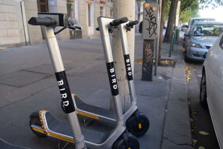 Budapest, Hungary - 1 November 2021: Bird scooter sharing, Illustrative Editorial.