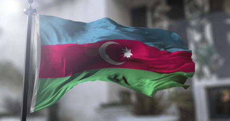 Azerbaijan national flag. Azerbaijan country waving flag. Politics and news 3D illustration.の写真素材