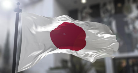 Japan national flag. Japanese country waving flag. Politics and news illustration.の写真素材