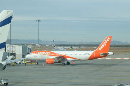 Budapest, Hungary - 1 November 2021: easyJet company plane aircraft departure, Illustrative Editorial.のeditorial素材