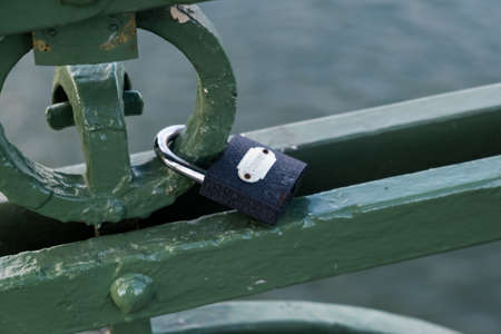 Closed lock on the bridge close up.
