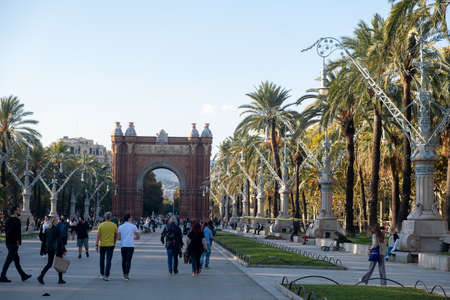 Barcelona, Spain - 5 November 2021: The Arc de Triomf is a triumphal arch in the city of Barcelona in Catalonia, Spain. Arco de Triunfo, Illustrative Editorial.のeditorial素材