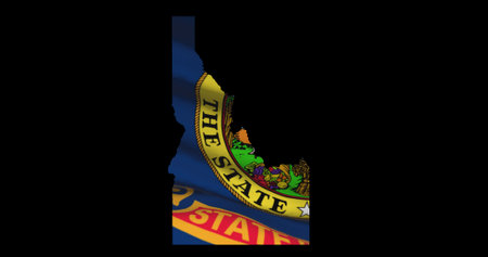 Idaho map outline PNG. State flag icon.の写真素材