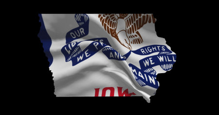 Iowa map outline PNG. State flag icon.の写真素材