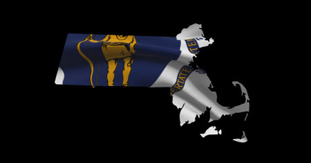 Massachusetts map outline PNG. State flag icon.の写真素材
