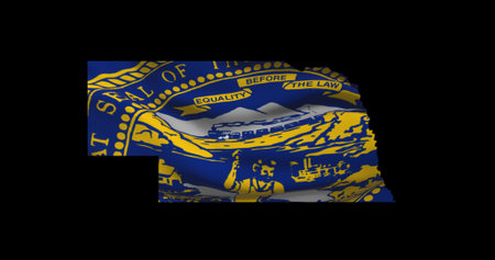 Nebraska map outline PNG. State flag icon.の写真素材