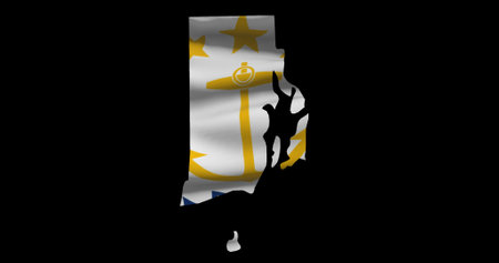 Rhode Island map outline PNG. State flag icon.の写真素材