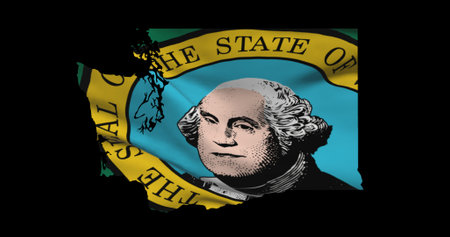 Washington map outline PNG. State flag icon.の写真素材