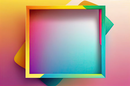 Colorful gradient frame background copy space. Rainbow mesh gradient layout mockup, generative ai design.の素材