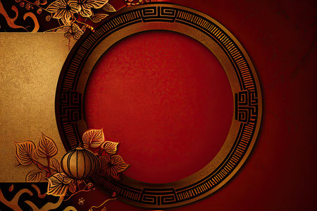 Chinese New Year Background with Copy Space, Mockup Red Backdrop. China Holiday generative ai.の素材