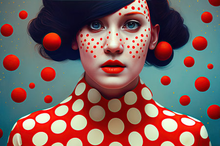Artistic portrait of female, polkadot pattern background illustration, generative ai.の素材