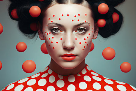 Artistic portrait of female, polkadot pattern background illustration, generative ai.の素材