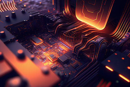 Technology Background Blue Glow Light, Abstract Digital Graphic Design Wallpaper. CPU or GPU Motherboard Chip Generative AI.の素材