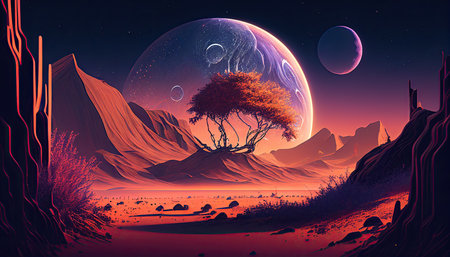 Adventure landscape travel background with copy space, space backdrop, generative ai.の素材