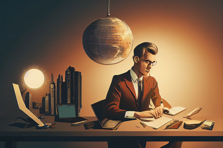 Business background concept design, management in finance, work office and success illustration, generative ai.の素材