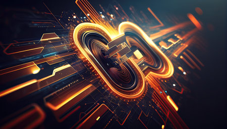 Abstract technology background, chip circuit CPU motherboard illustration, digital backdrop generative ai.の素材