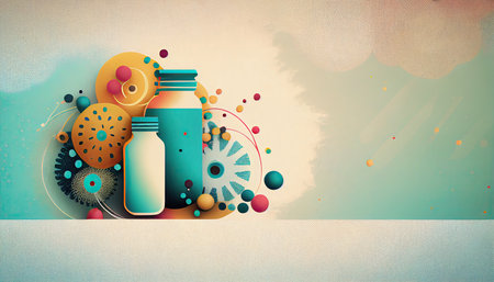 Pharmacology and pharmaceuticals, healthcare background with copy space. Generative AI illustration.の素材