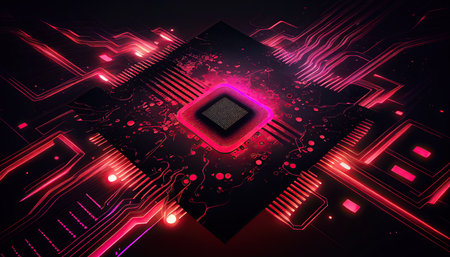 Abstract technology background, chip circuit CPU motherboard illustration, digital backdrop generative ai.の素材