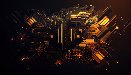 Abstract technology background, chip circuit CPU motherboard illustration, digital backdrop generative ai.の素材
