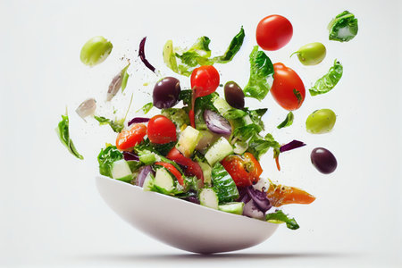 Salad Dish on White Background, generative ai.の素材