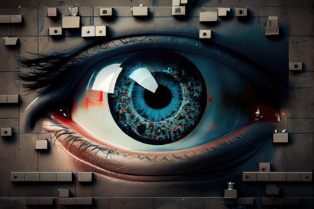 Big brother watching you concept, big eye CCTV, generative ai.の素材