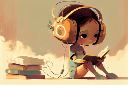 Child robot android learning and studying generative ai.の素材