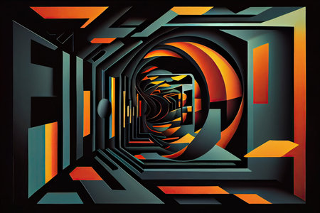 Abstract geometric poster design background, abstraction backdrop. Labyrinth generative ai layout.の素材