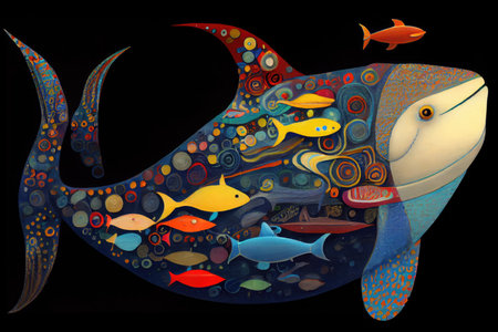 Sea nature background, fish design underwater. marine creatures abstract generative ai art.の素材